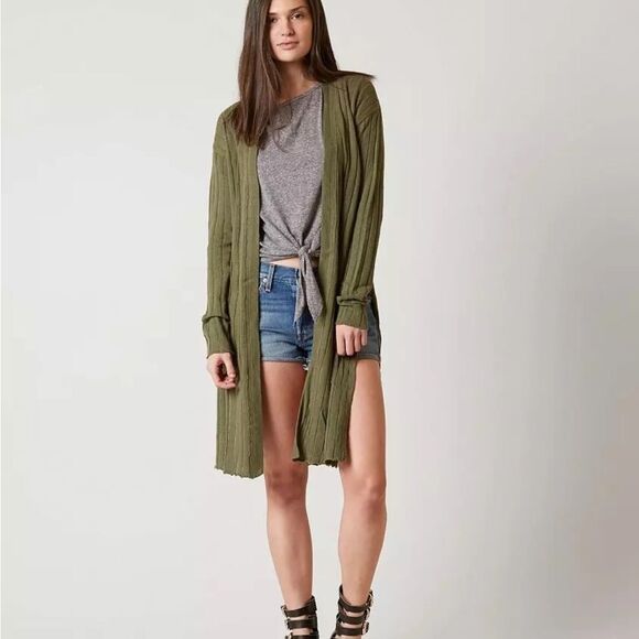 FREE PEOPLE Ribby Rib Cardigan Sweater Green Size Small - Picture 12 of 12